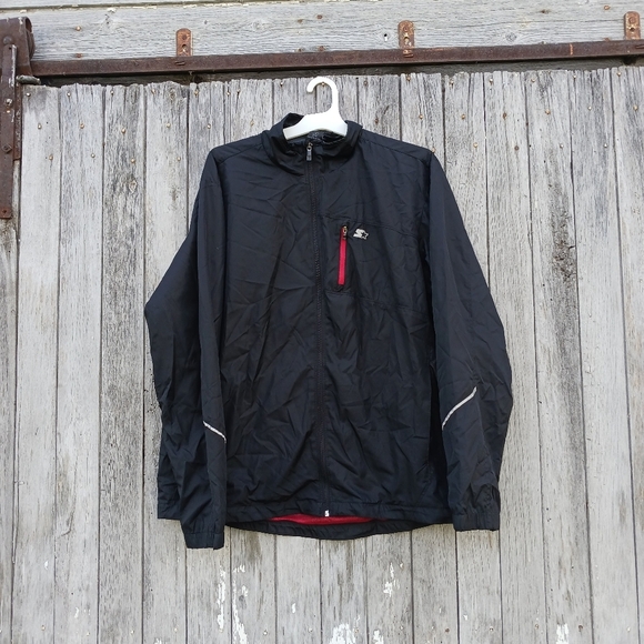 Vtg 90s Starter Full Zip Mesh-Lined Windbreaker Mens Size Large Black Red Lining - Picture 1 of 9